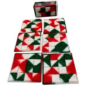 Handmade Needlepoint Christmas Coasters Mesh Canvas, Set of 6 Holder READ
